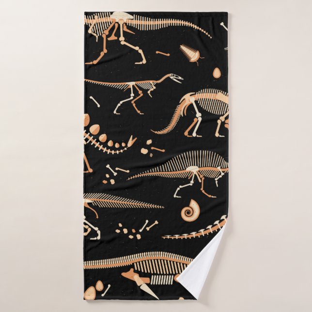 Skeletons of dinosaurs and fossils pattern bath towel (Bath Towel)