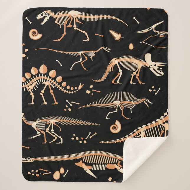 Skeletons of dinosaurs and fossils pattern sherpa blanket (Front)