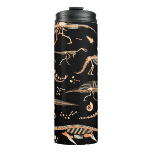Skeletons of dinosaurs and fossils pattern thermal tumbler