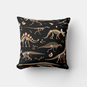 Skeletons of dinosaurs and fossils pattern throw pillow