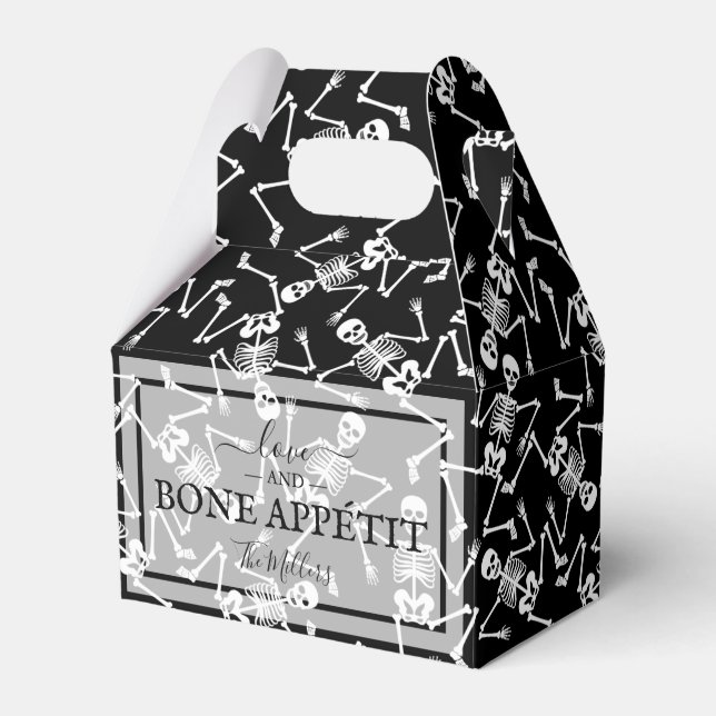 Skeletons on Black Halloween Favor Box (Front Side)