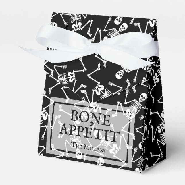 Skeletons on Black Halloween Favor Box (Front Side)