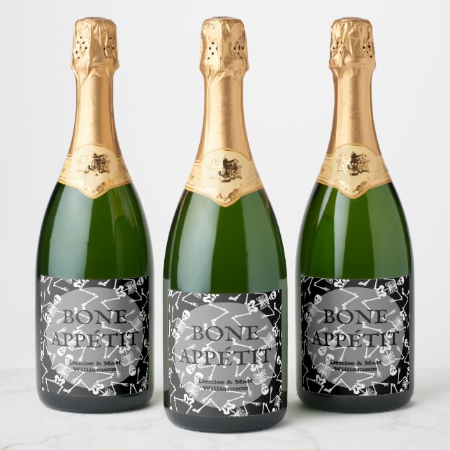 Skeletons on Black Sparkling Wine Label (Bottles)