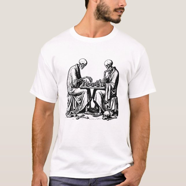 Skeletons play chess T-Shirt (Front)