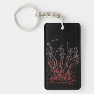 Skeletons Rising from Flames Keychain