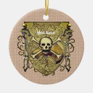 Skeletons Shield Ceramic Ornament