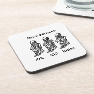 Skeletons Stuck Between IDK, IDC, IDGAF on a Coaster