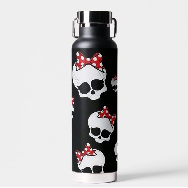 Skeletons with bows water bottle (Front)