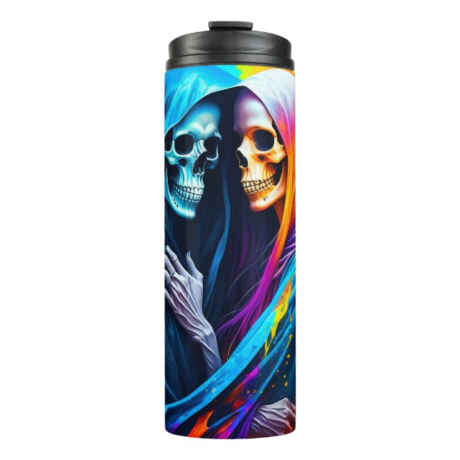 Skeletons Wrapped in a Rainbow Thermal Tumbler (Front)
