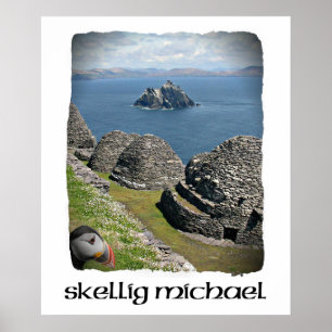 Skellig Michael, Kerry, Ireland, Puffin, Poster