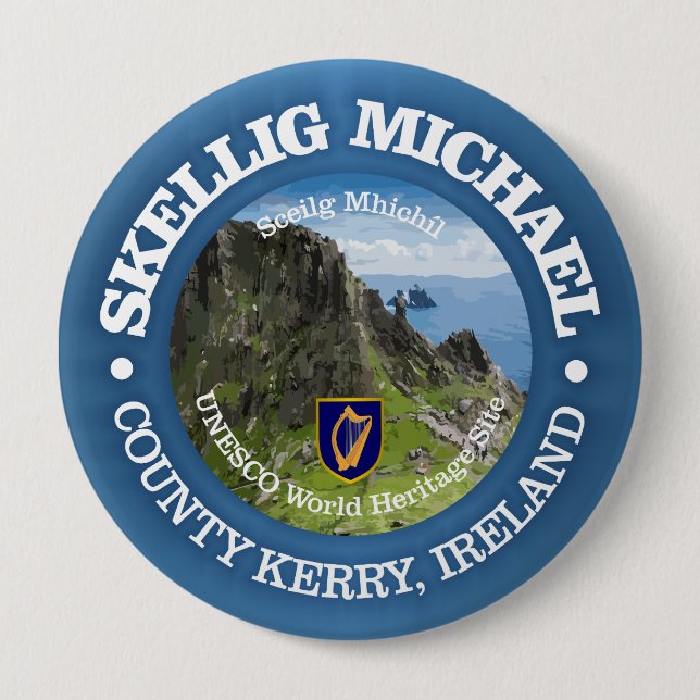 Skellig Michael (rd) 4 Inch Round Button (Front)