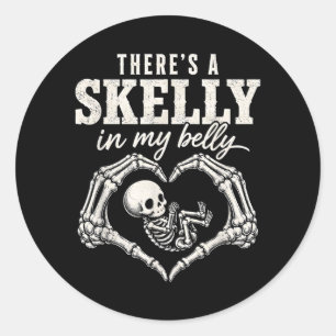 Skelly Belly Expecting Mom Cute Spooky Funny Classic Round Sticker