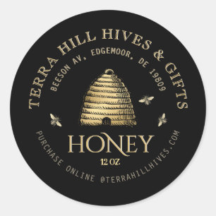 Skep avec les abeilles sur le Étiquette de miel no