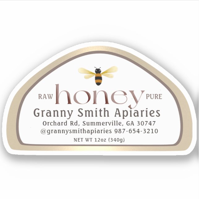 Skep shaped Honey label for 12 oz Jar Gold Border  (Front)