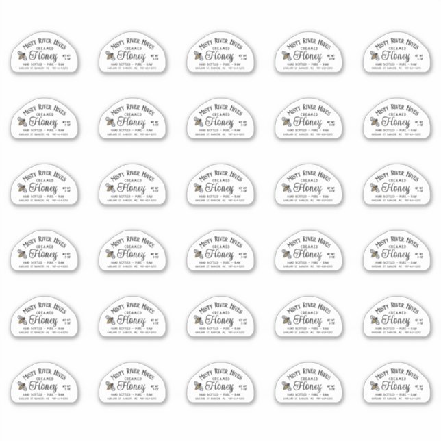 Skep Shaped Honey label for 3 oz Jar with Bee (Front)