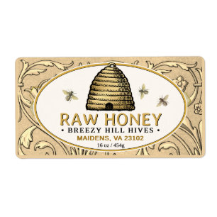 Skep vintage or avec abeilles à miel Rectangle Mie