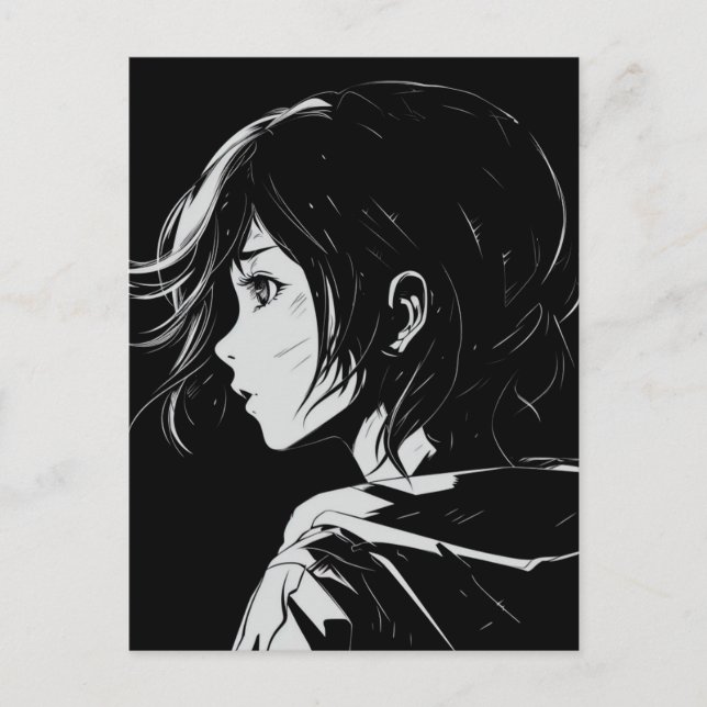 Sketch Anime Manga Girl Portrait Postcard (Front)