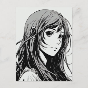 Sketch Anime Manga Girl Portrait Postcard