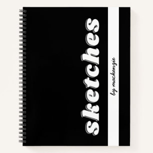 Sketch Book Black White Retro Personalized Name