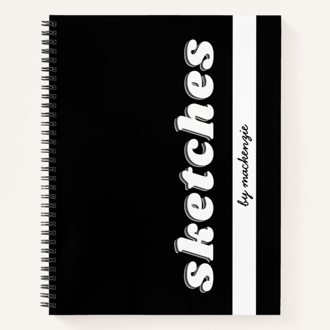 Sketch Book Black White Retro Personalized Name (Front)