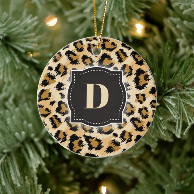 Sketch Classic Leopard Pattern w/ Custom Monogram Ceramic Ornament (Tree)