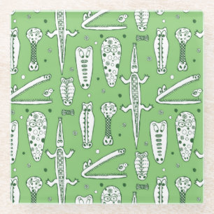 Sketch Crocodile Pattern 2 Glass Coaster