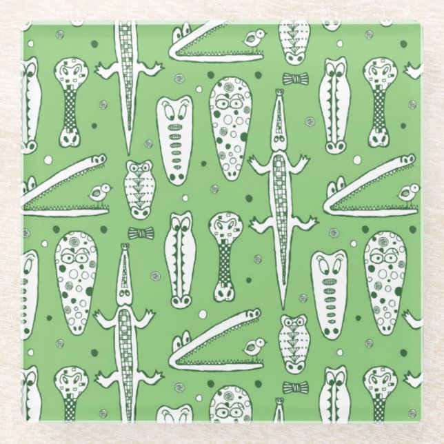 Sketch Crocodile Pattern 2 Glass Coaster (Front)