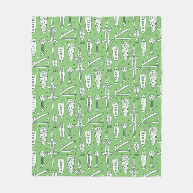 Sketch Crocodile Pattern Fleece Blanket (Front)