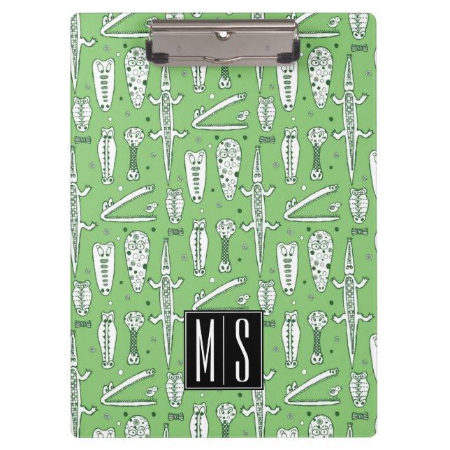 Sketch Crocodile Pattern | Monogram Clipboard (Front)