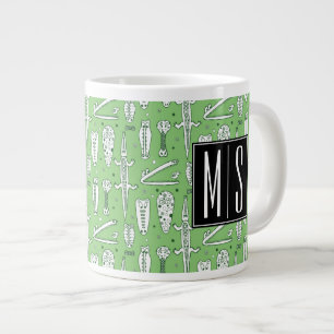 Sketch Crocodile Pattern   Monogram Large Coffee Mug