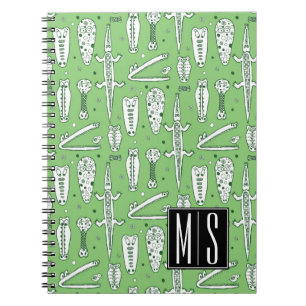 Sketch Crocodile Pattern   Monogram Notebook