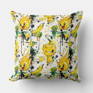 Sketch drawing markers cartoon lemon and splashes  throw pillow