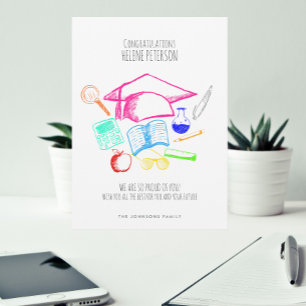 Sketch Drawing Toga Hat Graduation Congratulation Card