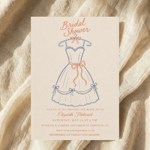 Sketch Dress Bridal Shower Coquette Bow Ribbon Invitation