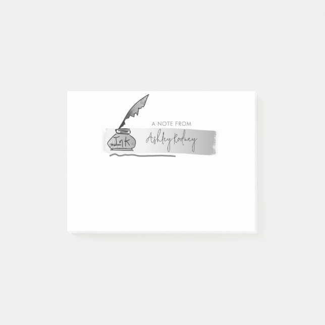 Sketch Faux Silver Quill Pen Script Post-it Notes (Front)