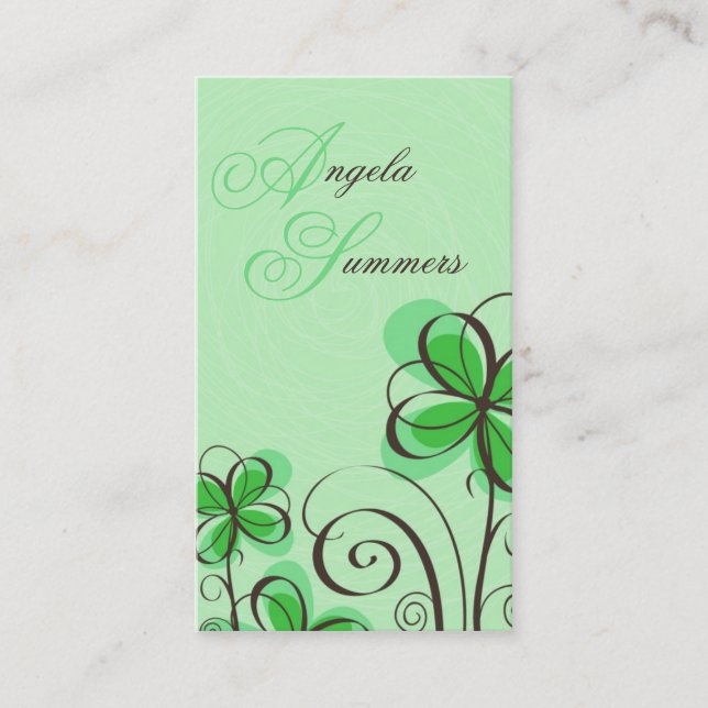 Sketch Floral Print - Green Business Card (Front)