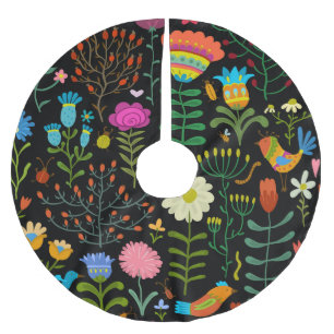 Sketch floral, seamless artistic pattern. brushed polyester tree skirt