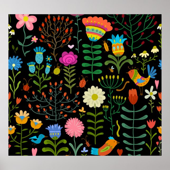 Sketch floral, seamless artistic pattern. poster (Front)