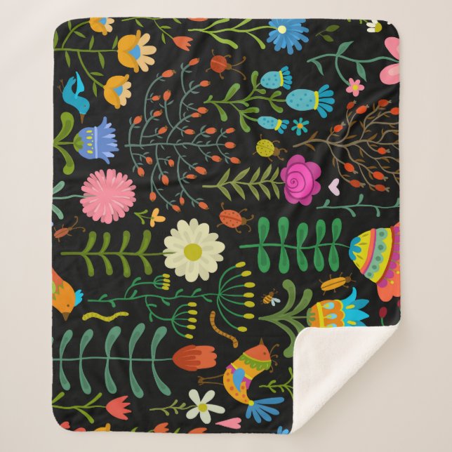 Sketch floral, seamless artistic pattern. sherpa blanket (Front)