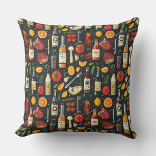 Sketch food barbecue, barbecue cutlery, steaks, ga outdoor pillow