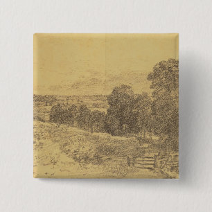 Sketch for the Painting Entrance to Fen Lane 2 Inch Square Button