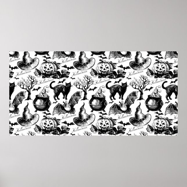 Sketch Halloween seamless pattern Poster (Front)