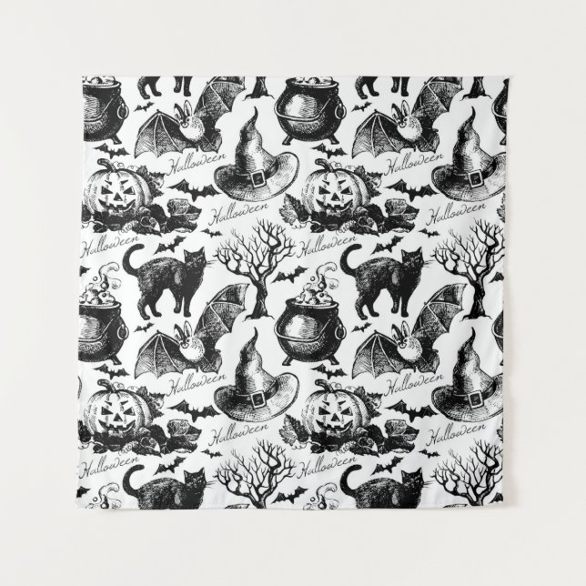 Sketch Halloween seamless pattern Tapestry (Front)