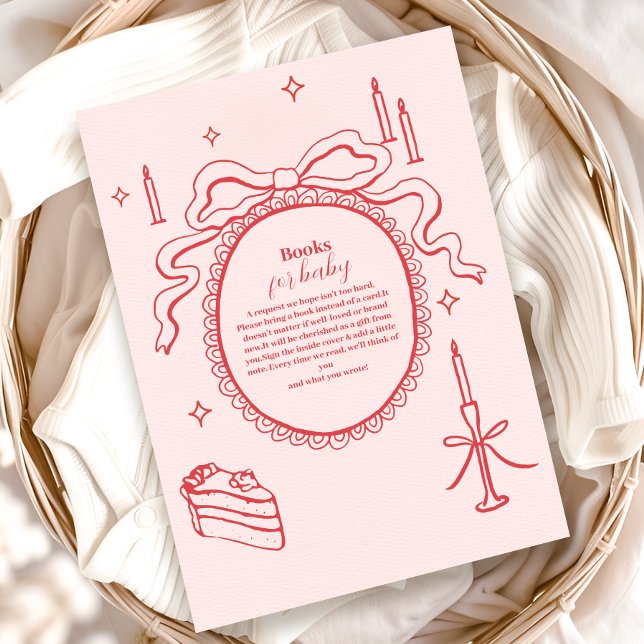 Sketch Hand Drawn Bow Baby Shower Books for Baby Enclosure Card (Creator Uploaded)