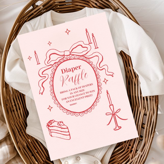 Sketch Hand Drawn Bow Baby Shower Diapper Raffle  Enclosure Card (Creator Uploaded)