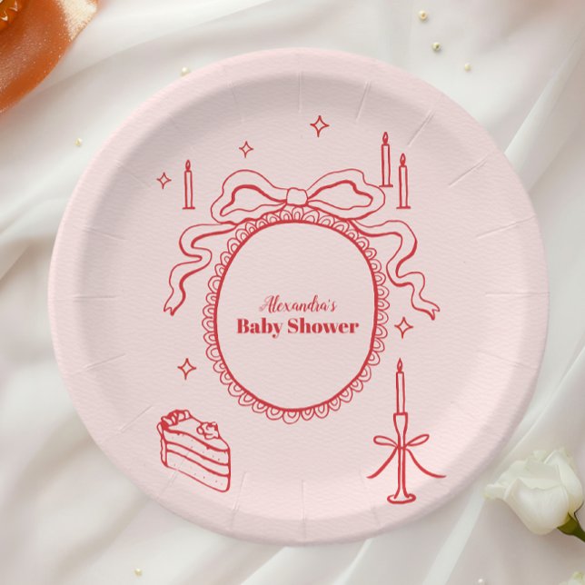 Sketch Hand Drawn Bow Baby Shower Paper Plate (Creator Uploaded)