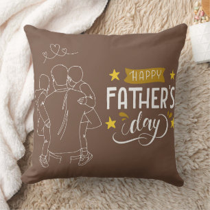 Sketch Line Art Dad Piggyback Hug Throw Pillow