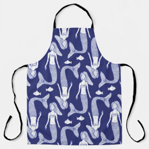 Sketch mermaid and fish pattern in vintage style,  apron