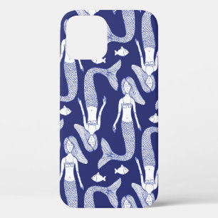 Sketch mermaid and fish pattern in vintage style,  iPhone 12 case