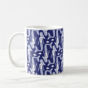 Sketch mermaid and fish pattern in vintage style, coffee mug